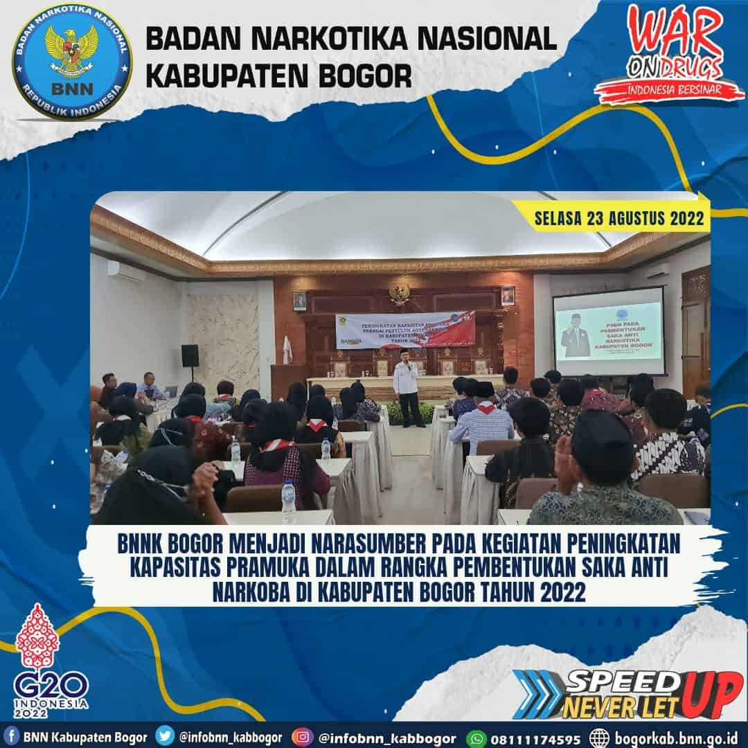 BNNK Bogor Menjadi Narasumber Pada Kegiatan Peningkatan Kapasitas Pramuka Dalam Rangka Pembentukan Saka Anti Narkoba di Kabupaten Bogor Tahun 2022